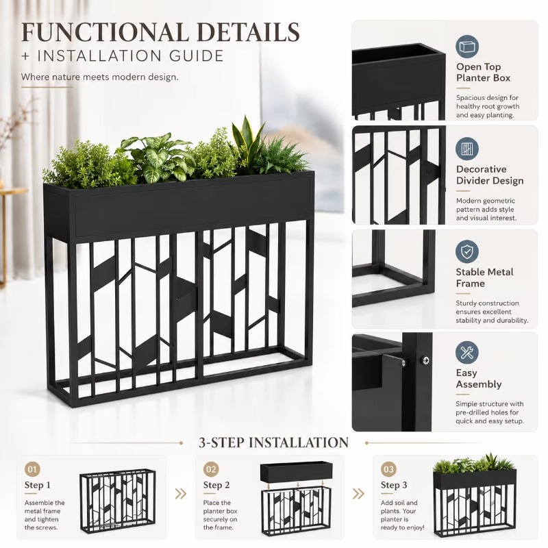 Matte Black Metal Planter Box  - Room Divider Screen review and price