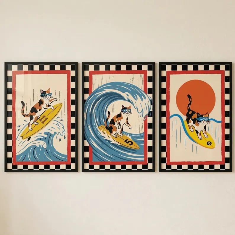 3pcs Retro Japanese Wave Cat S - Home Decor Cat review and price