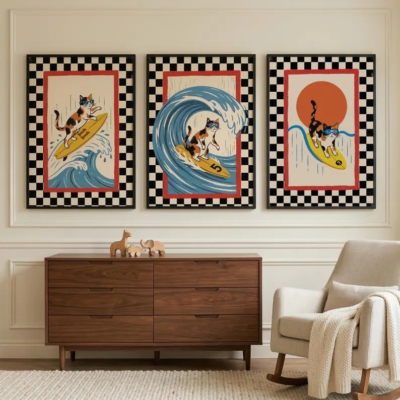 3pcs Retro Japanese Wave Cat S - Home Decor Cat review and price