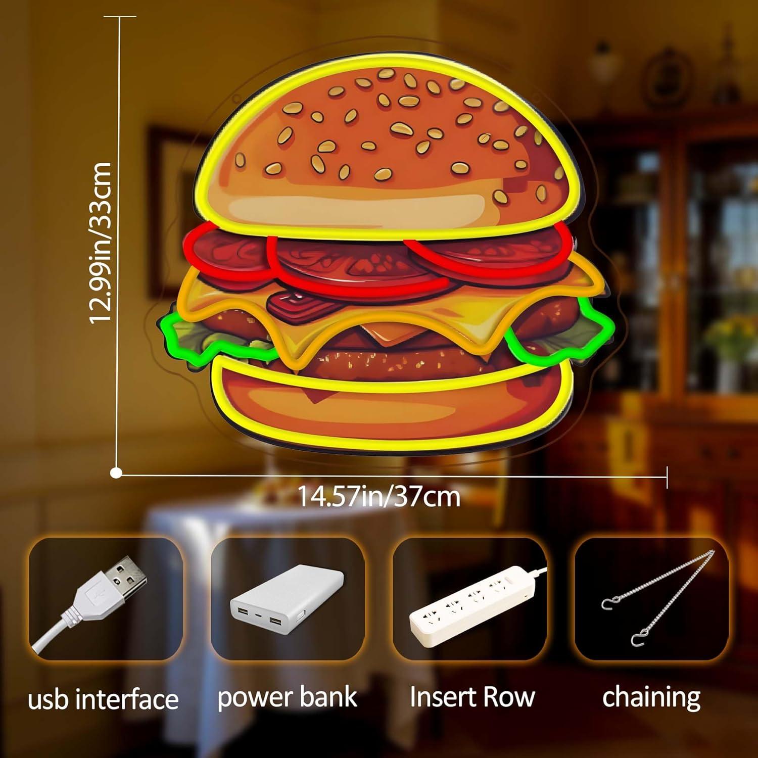 Burger Neon Sign LED Hamburger - Home Decor Kitchen review and price